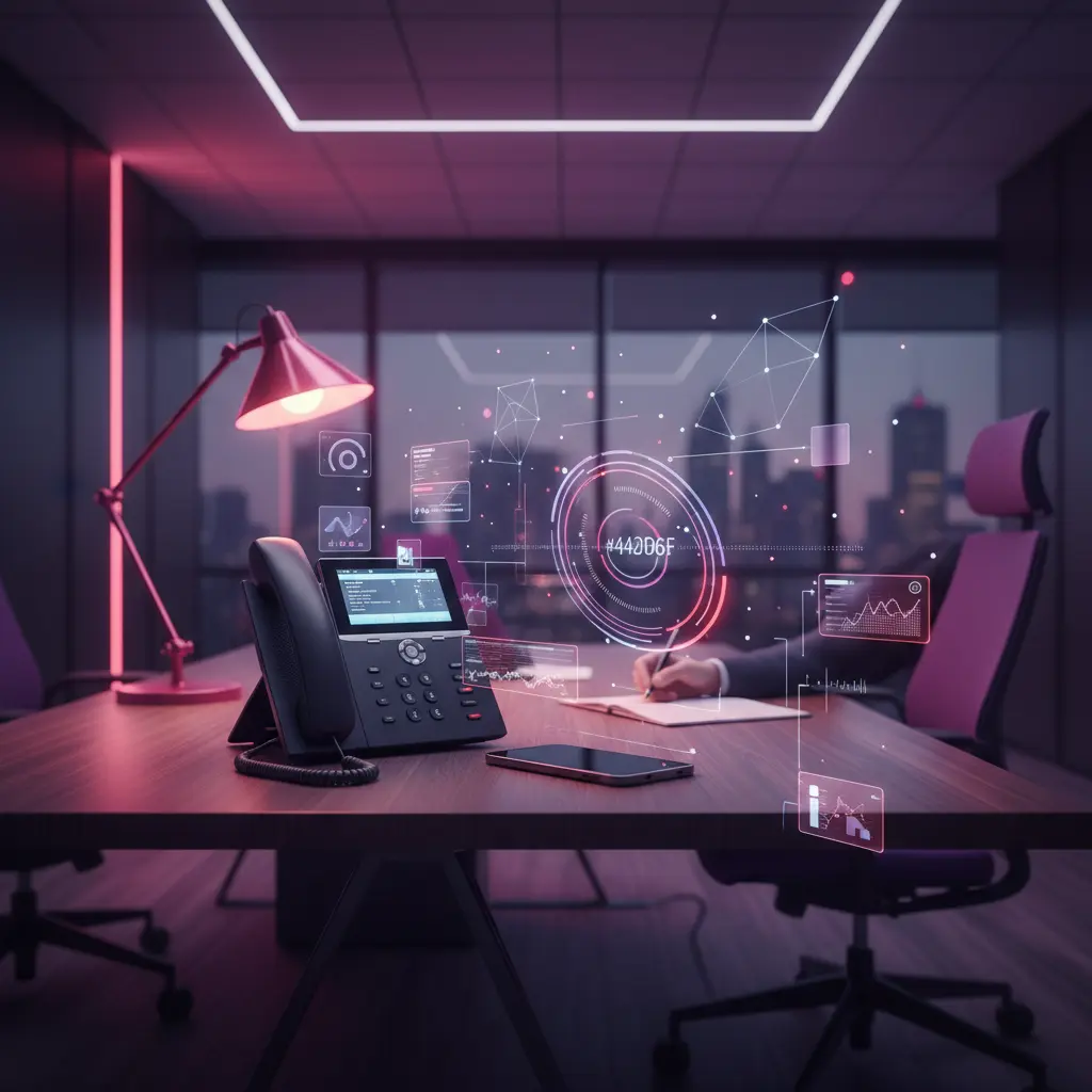 AI call centre technology interface with phone and digital elements