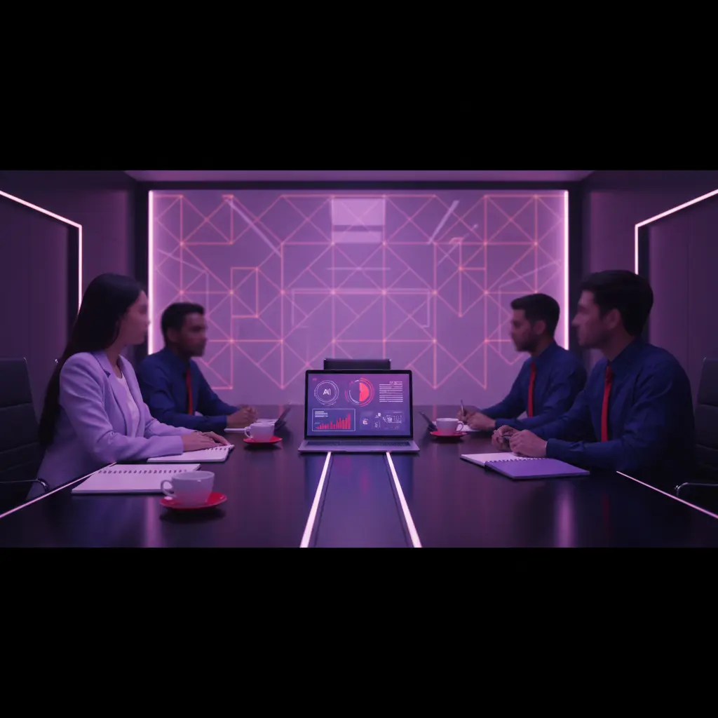 Business professionals reviewing PPC campaign performance data in a meeting