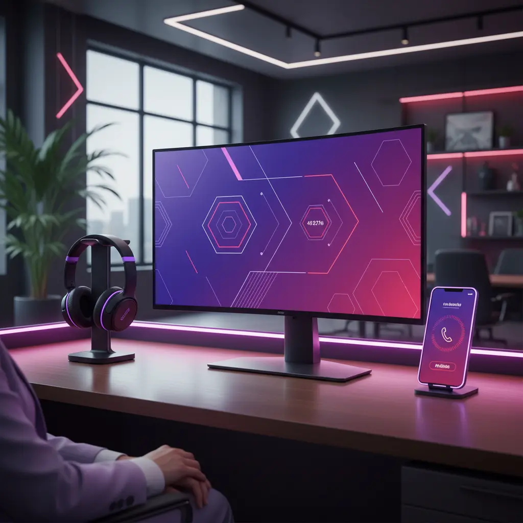 AI receptionist system setup showing computer interface and phone equipment